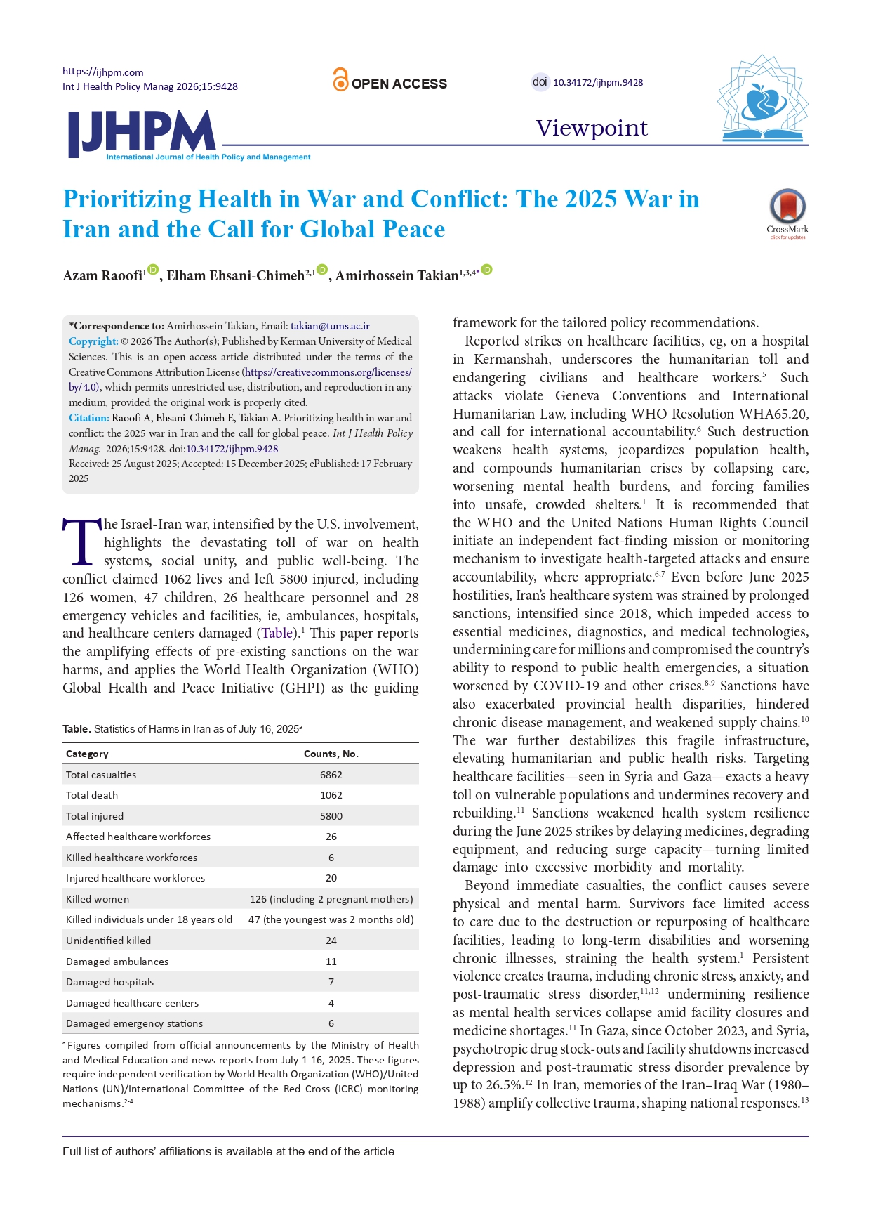 اولویت‌بخشی به سلامت در جنگ و منازعه؛ بازاندیشی سیاست سلامت در ایران